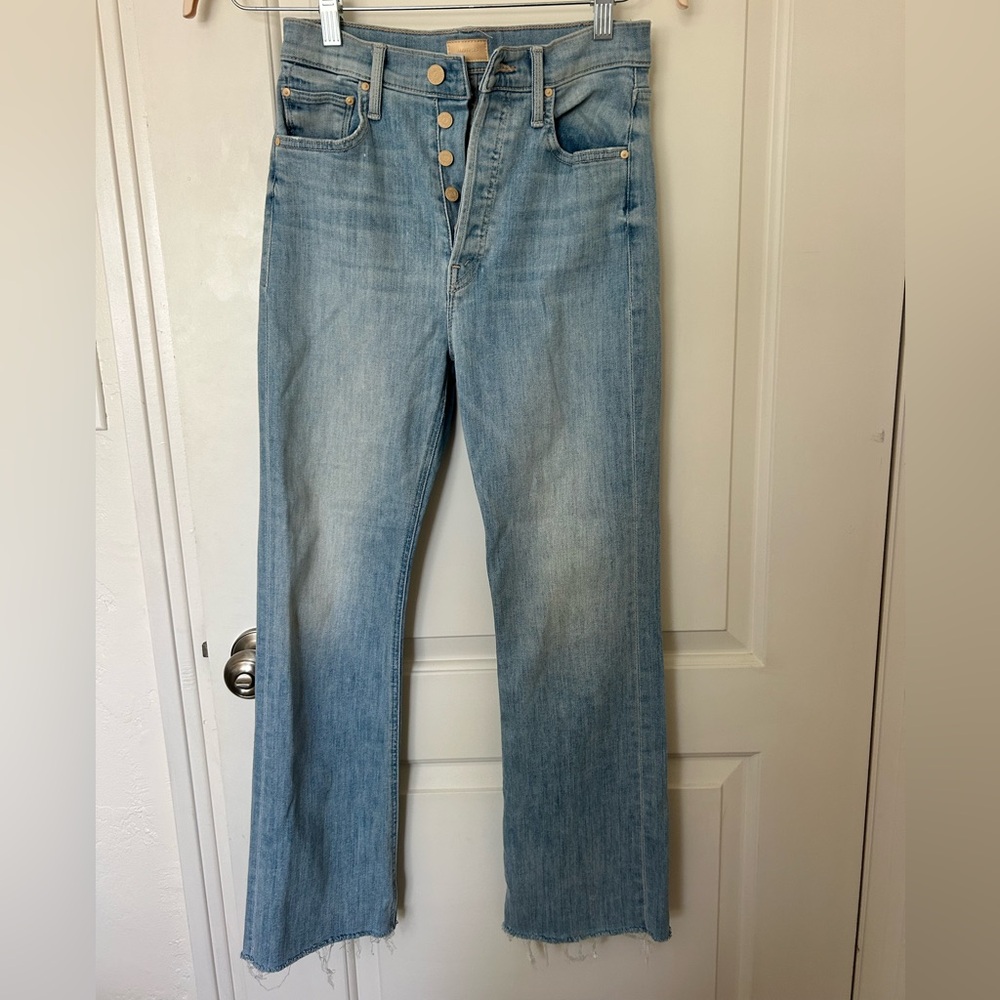 MOTHER High Rise Light Blue Jeans “The tripper ankle Fray”